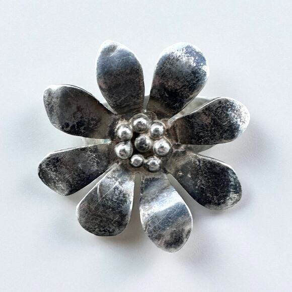 Vintage Sterling Silver Midcentury Modern Abstract Flower Ring 925 Size 8 LCS - Picture 1 of 5